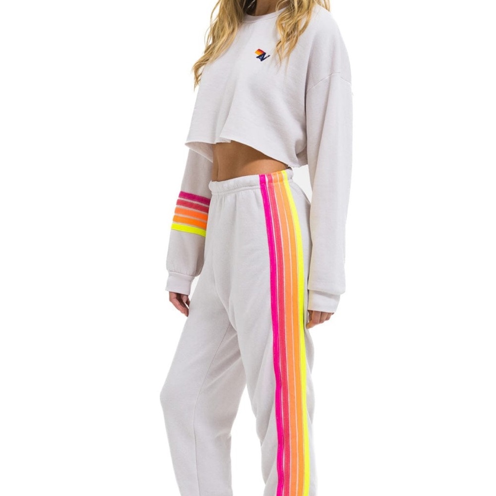 Aviator Nation 5 Stripe Sweatpants - White/Dove Neon